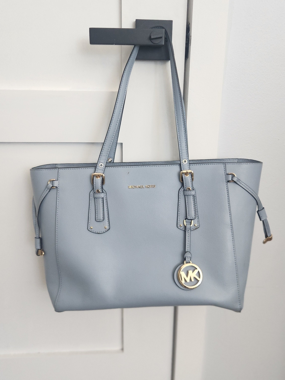 Michael Kors Light Blue Saffiano Leather Tote with MK Charm
